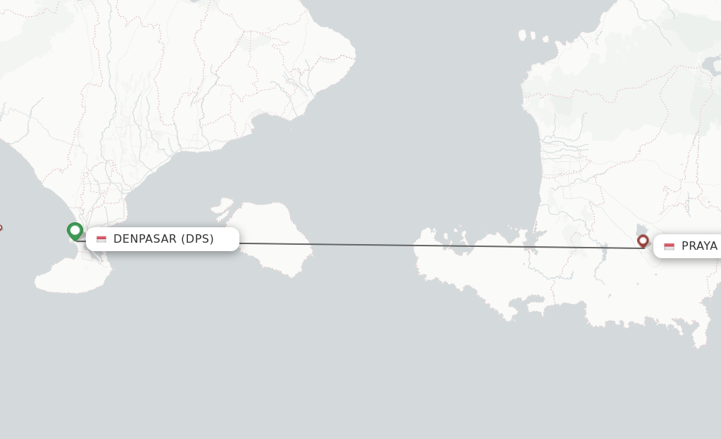 Flights from Denpasar to Praya route map