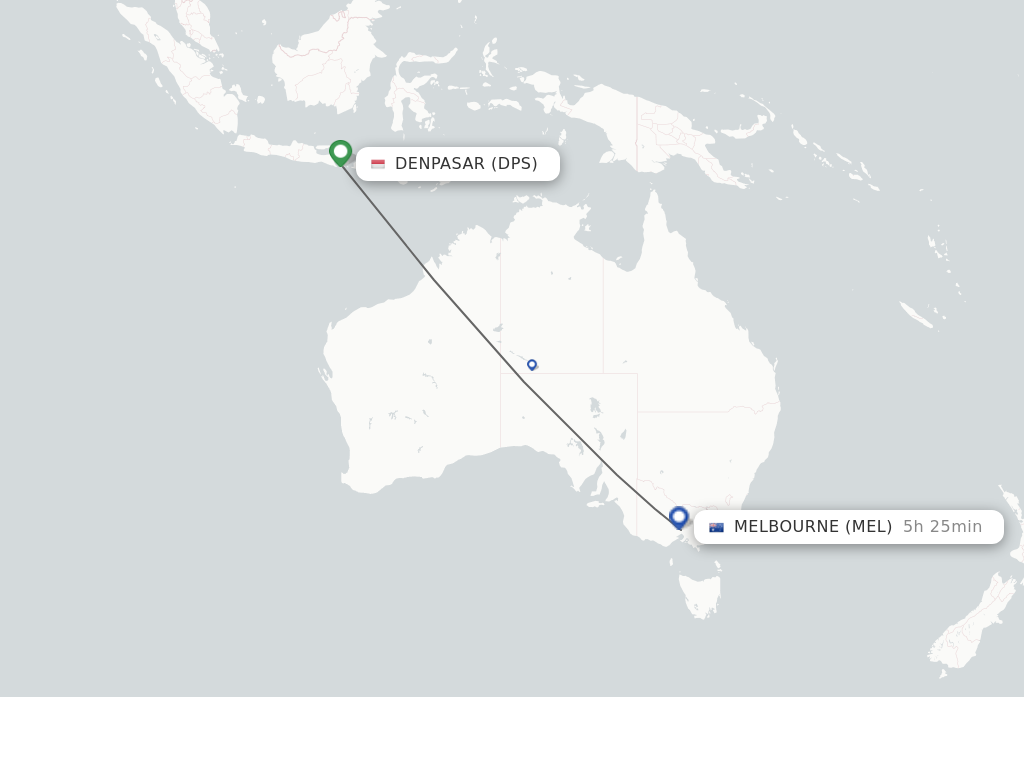 Flights from Denpasar to Melbourne route map