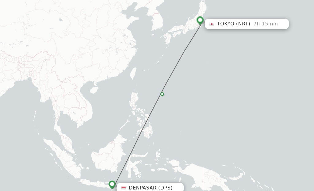 Flights from Denpasar to Tokyo route map