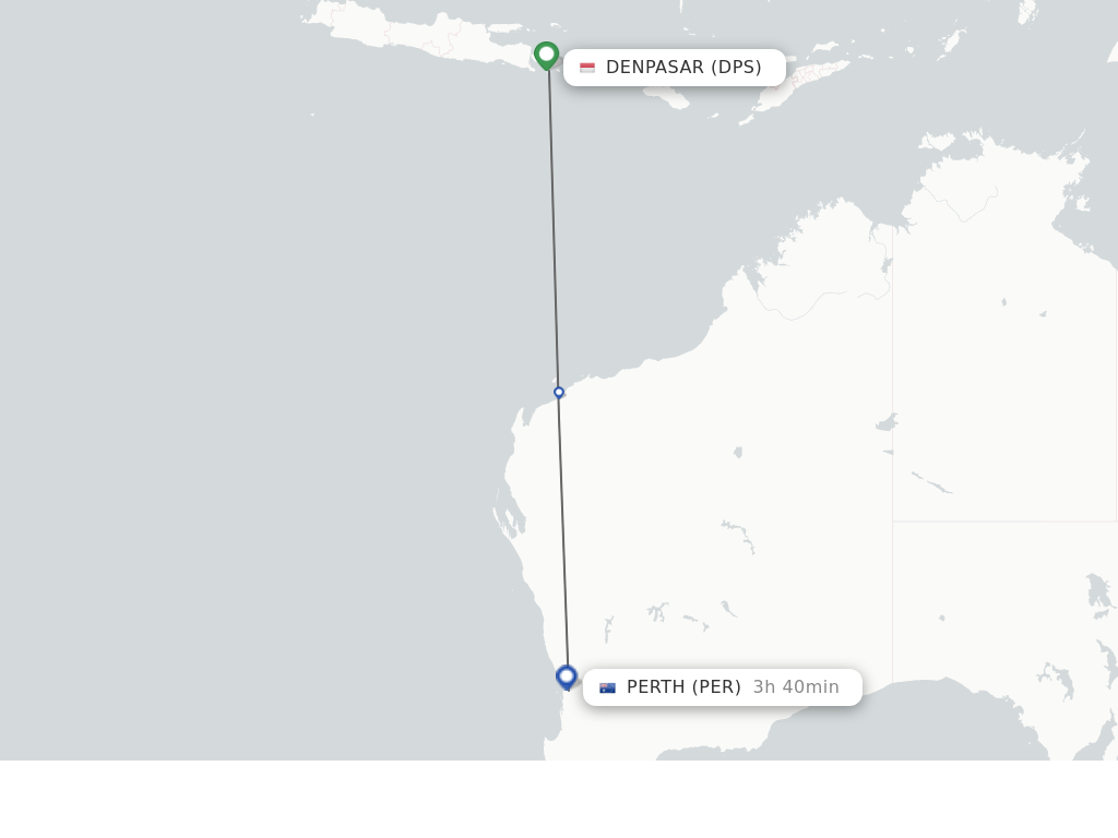 Flights from Denpasar to Perth route map