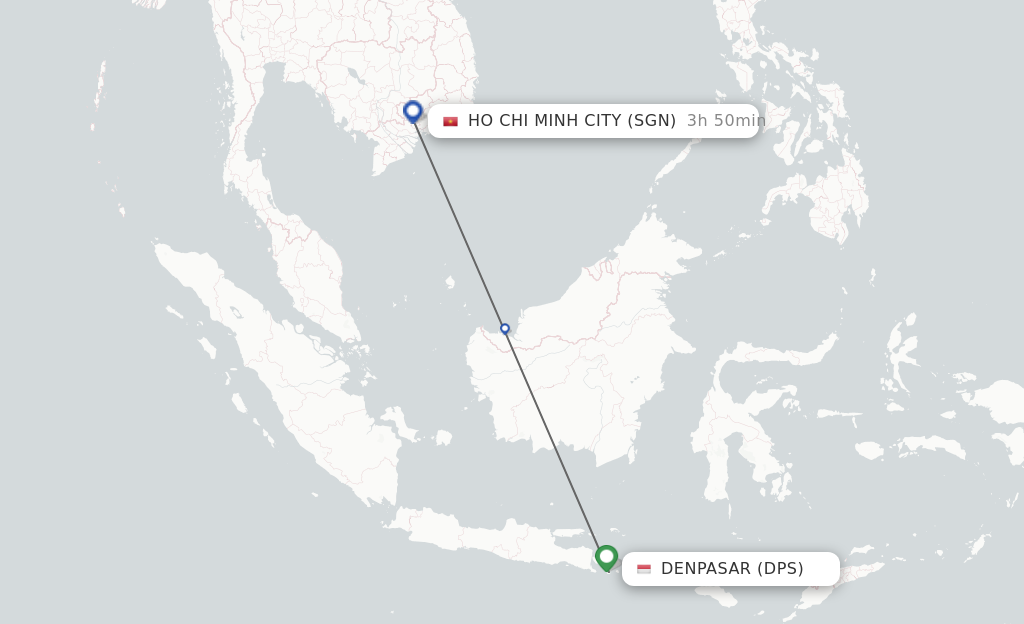 Flights from Denpasar to Ho Chi Minh City route map