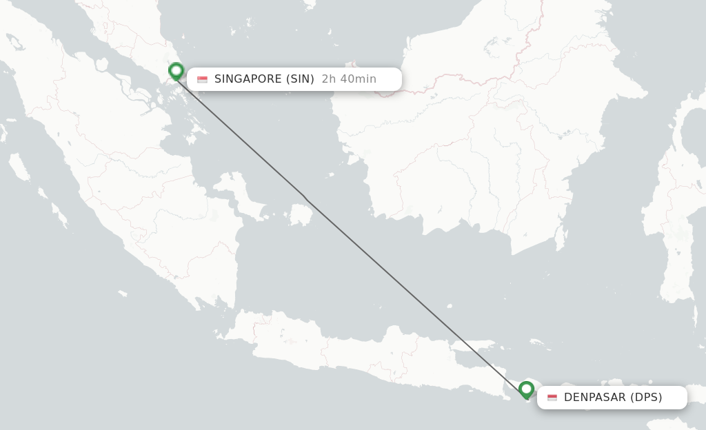 Flights from Denpasar to Singapore route map