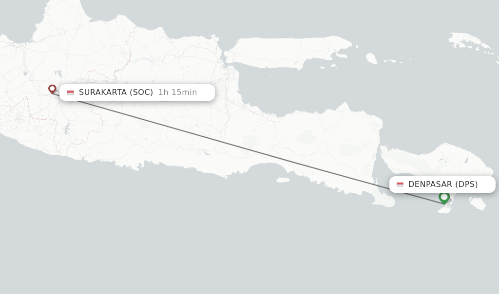 Flights from Denpasar to Surakarta route map