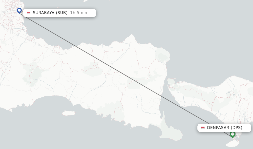 Flights from Denpasar to Surabaya route map