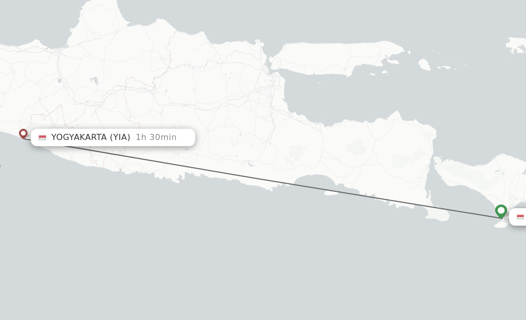 Flights from Denpasar to Yogyakarta route map