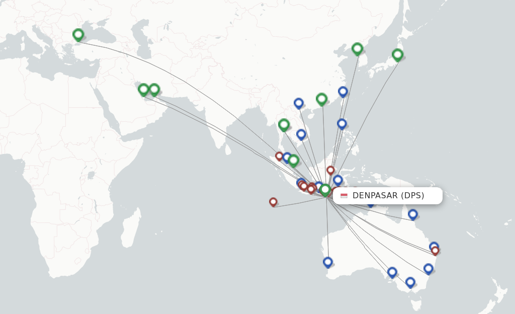 Flights from Denpasar to Palembang route map