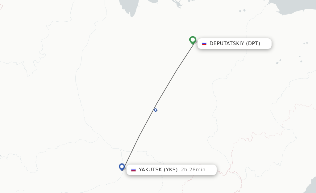 Flights from Deputatskiy to Yakutsk route map