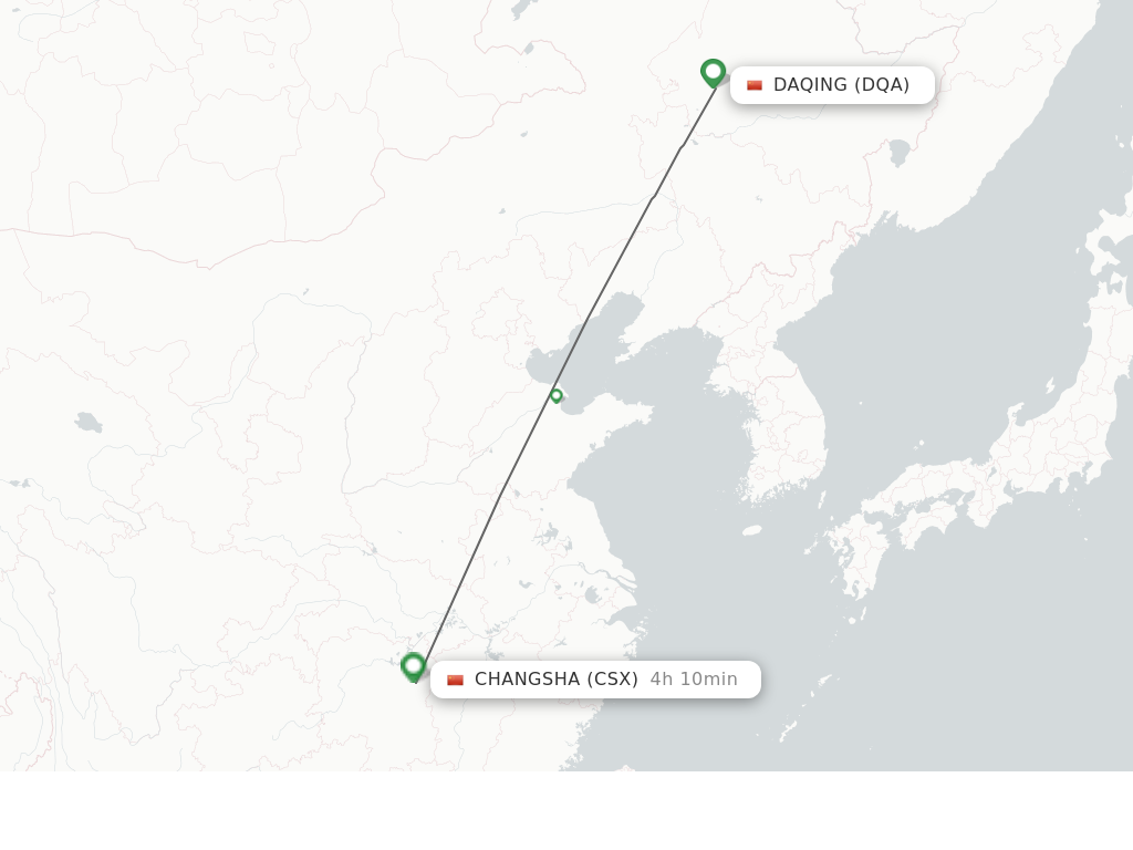 Flights from Daqing to Changsha route map