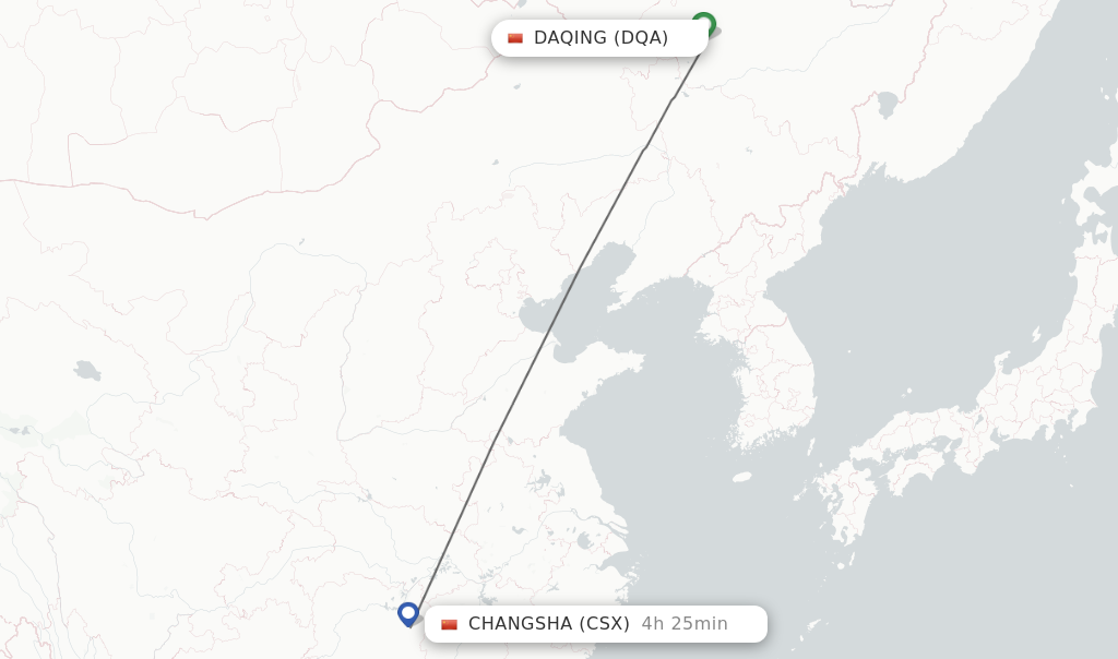 Flights from Daqing to Changsha route map
