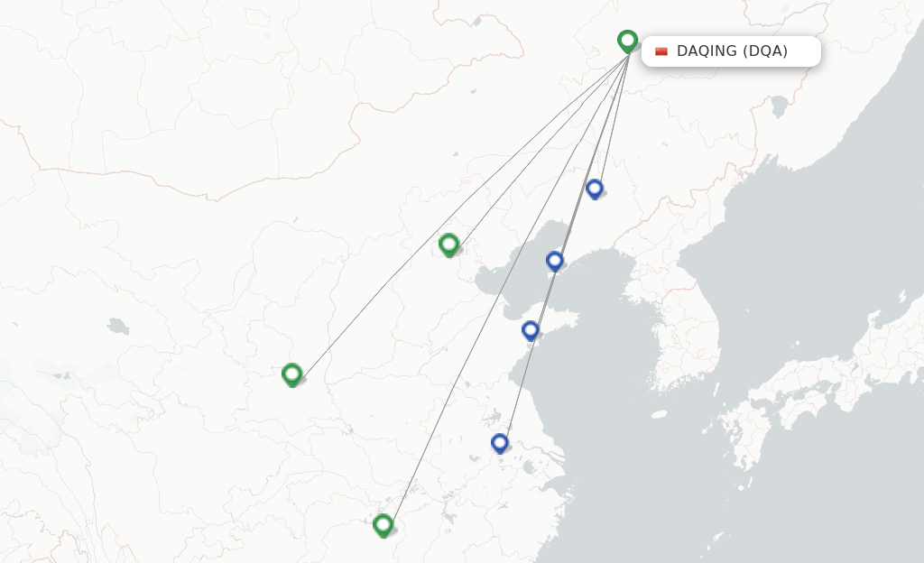 Route map with flights from Daqing with China Southern