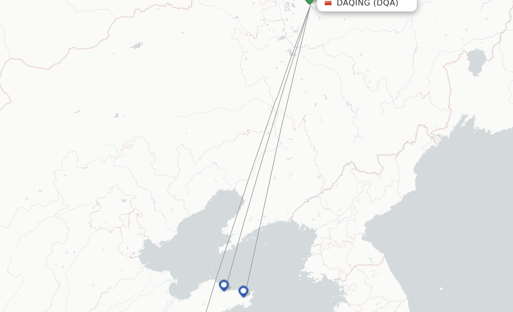 Route map with flights from Daqing with China Eastern Airlines