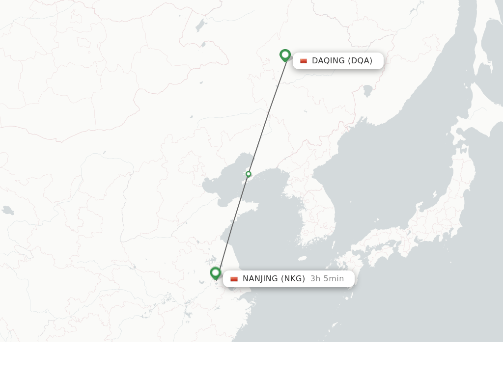 Flights from Daqing to Nanjing route map