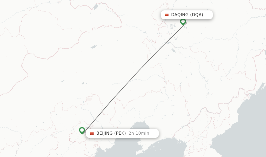Flights from Daqing to Beijing route map