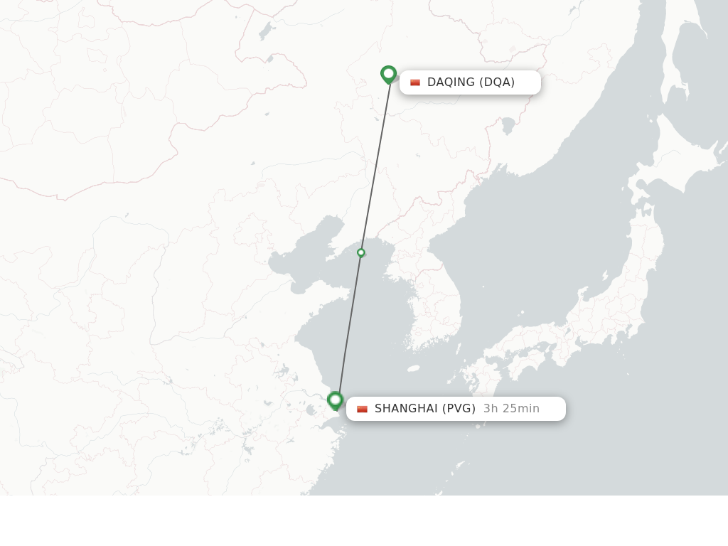 Flights from Daqing to Shanghai route map