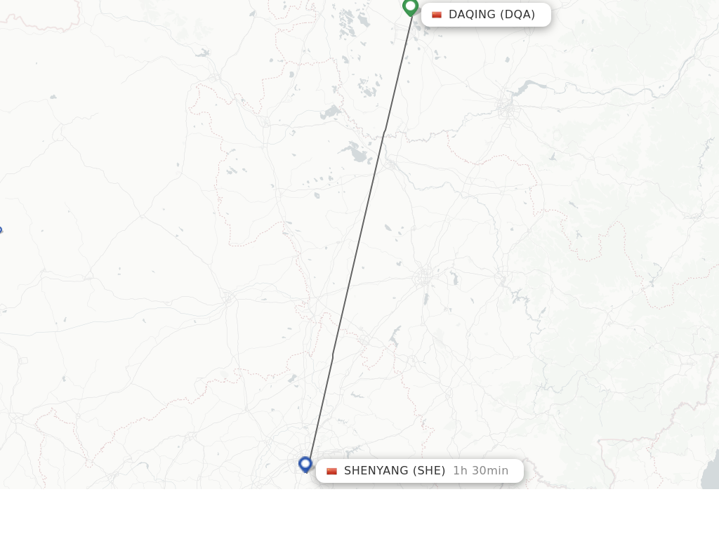 Flights from Daqing to Shenyang route map