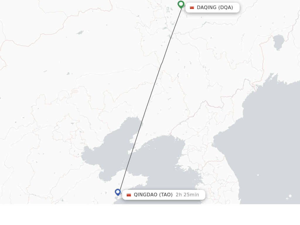 Flights from Daqing to Qingdao route map