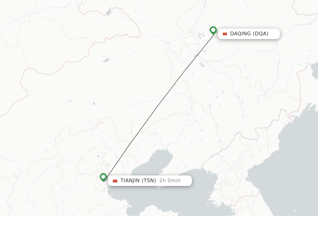 Flights from Daqing to Tianjin route map