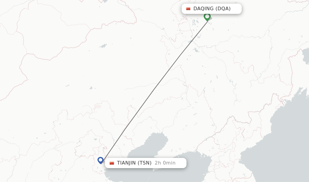 Flights from Daqing to Tianjin route map