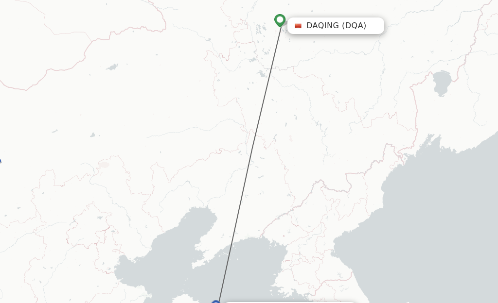Flights from Daqing to Weihai route map