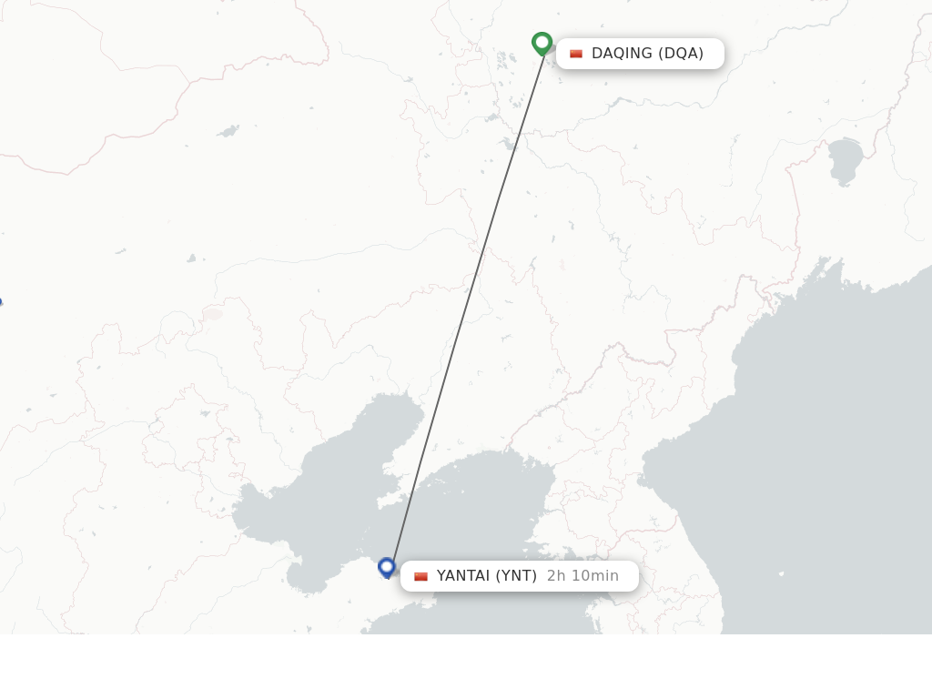 Flights from Daqing to Yantai route map
