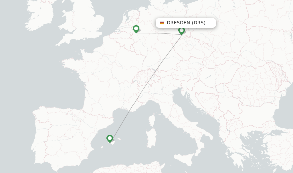 Route map with flights from Dresden with Eurowings