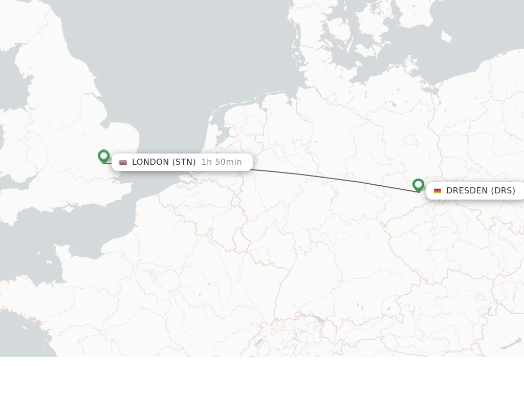 Flights from Dresden to London route map