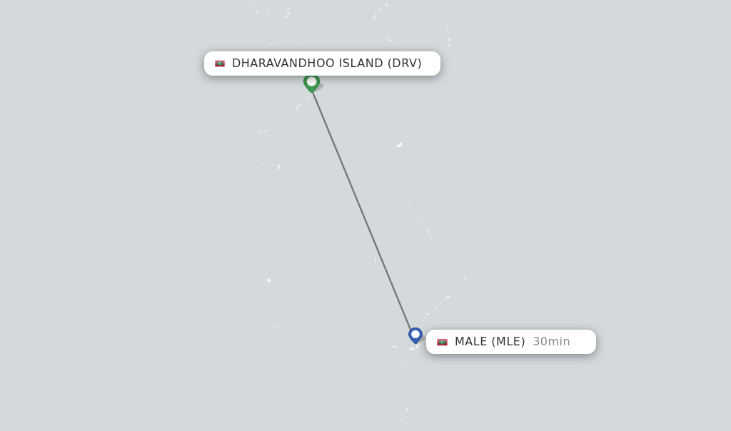 Flights from Dharavandhoo Island to Male route map
