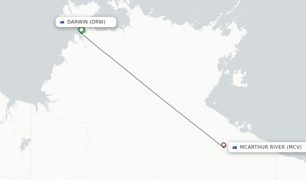 Flights from Darwin to Mcarthur River route map
