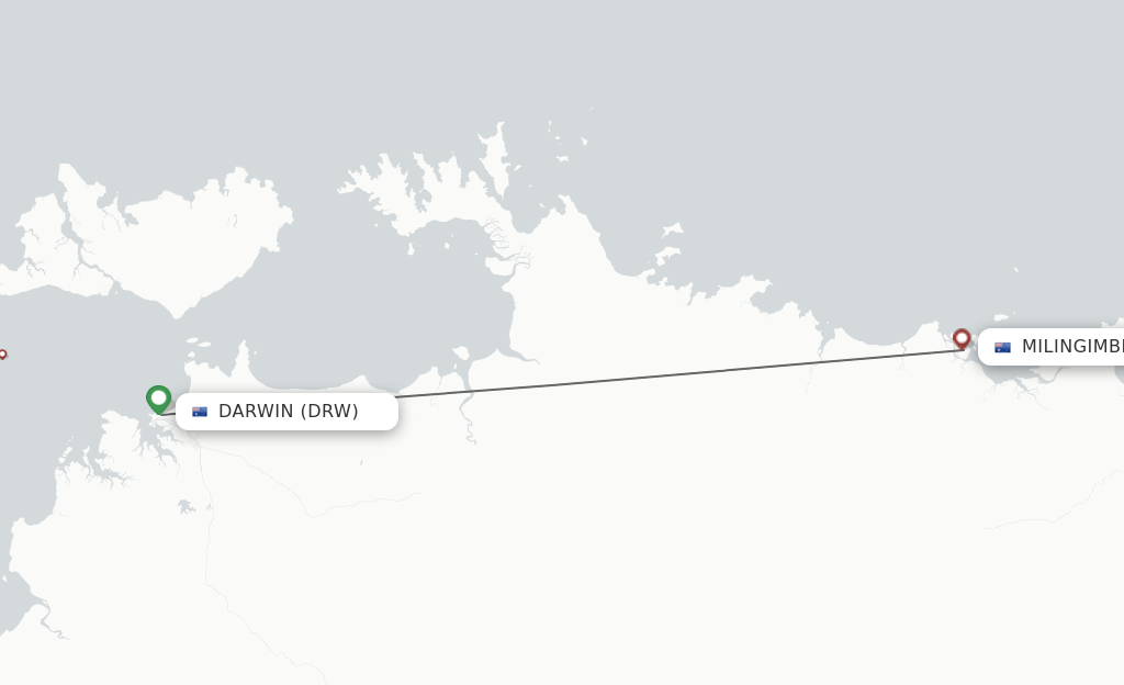 Flights from Darwin to Milingimbi route map
