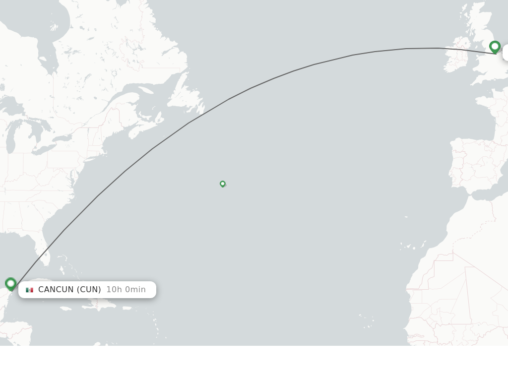 Flights from Doncaster to Cancun route map