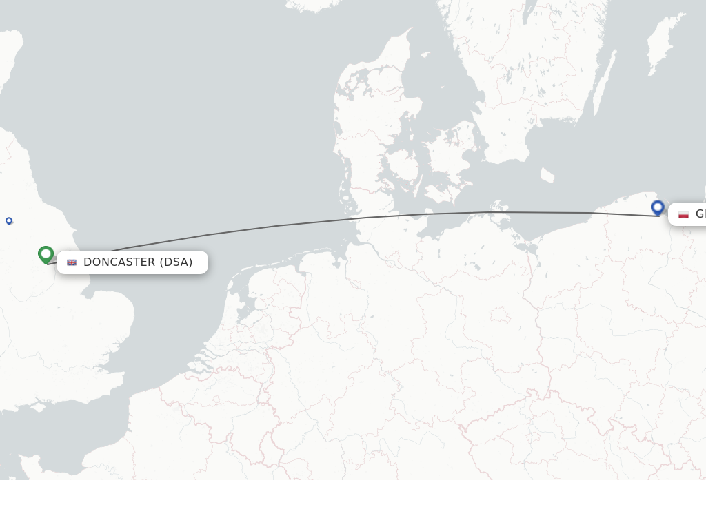 Flights from Doncaster to Gdansk route map