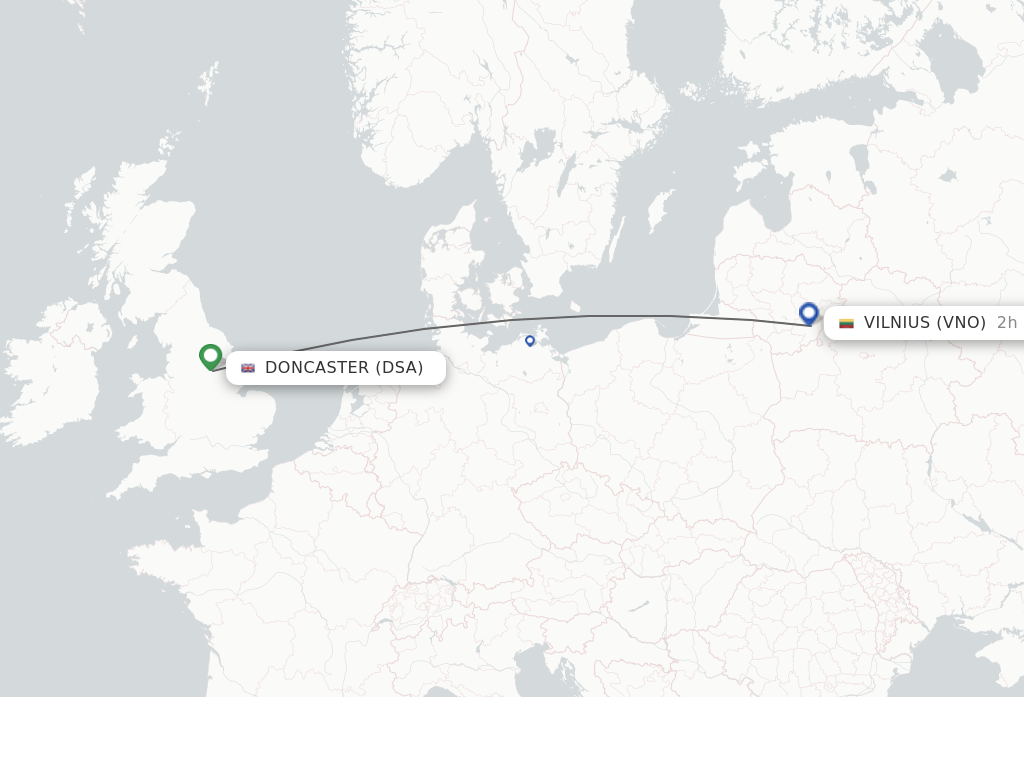 Flights from Doncaster to Vilnius route map