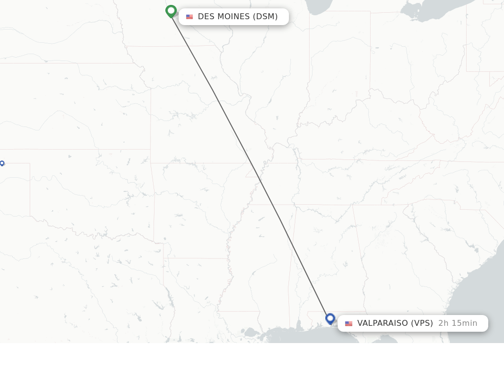 Flights from Fort Walton Beach to Des Moines route map