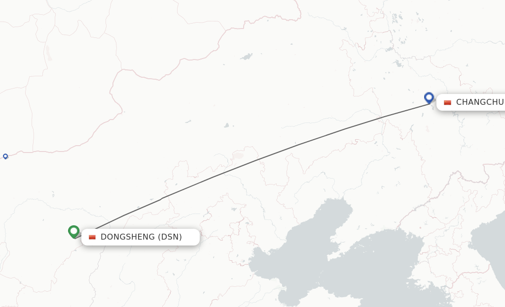 Flights from Dongsheng to Changchun route map