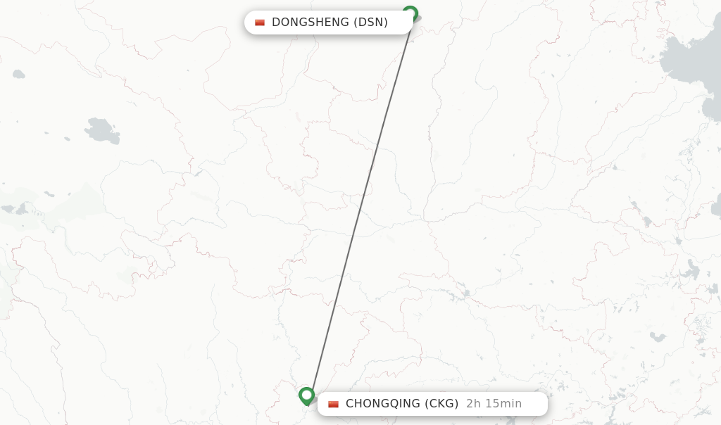 Flights from Dongsheng to Chongqing route map