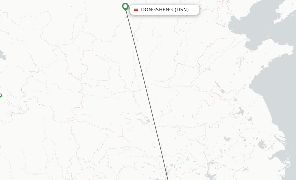 Flights from Dongsheng to Changsha route map