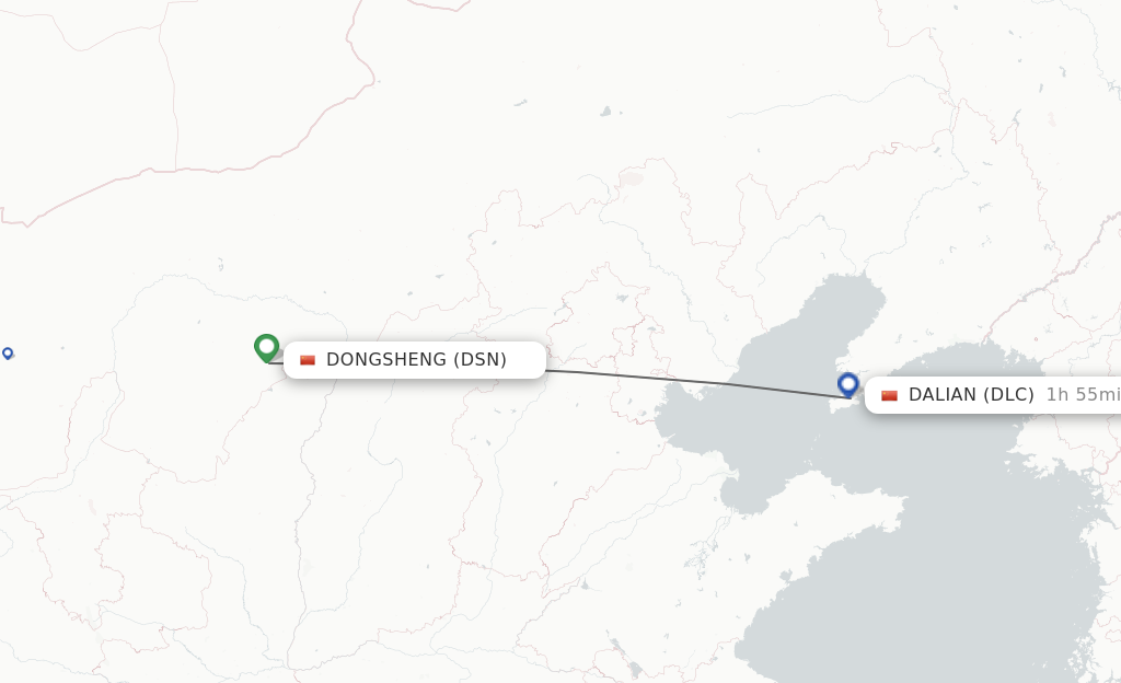 Flights from Dongsheng to Dalian route map