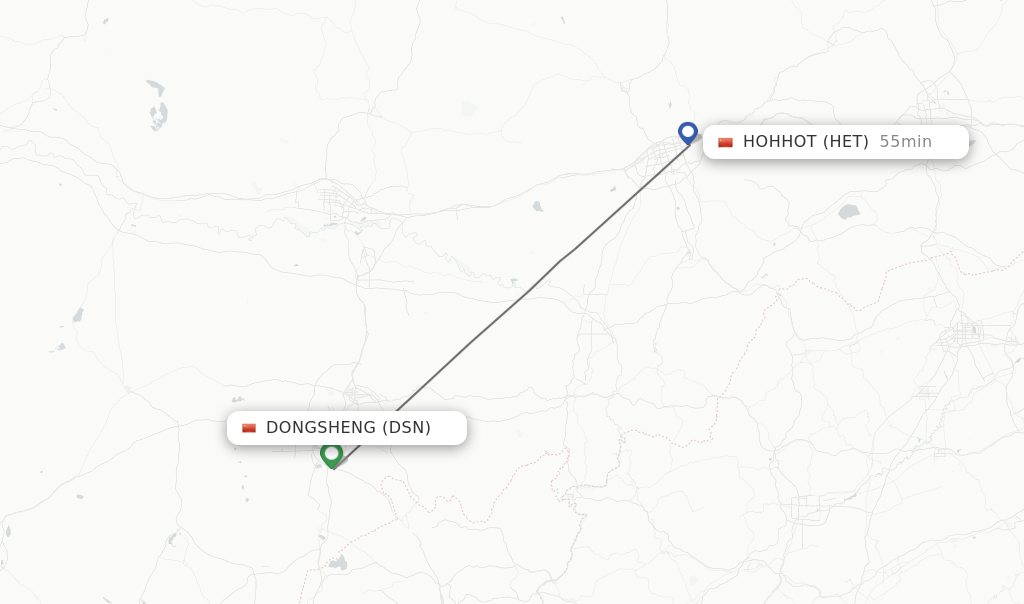 Flights from Dongsheng to Hohhot route map