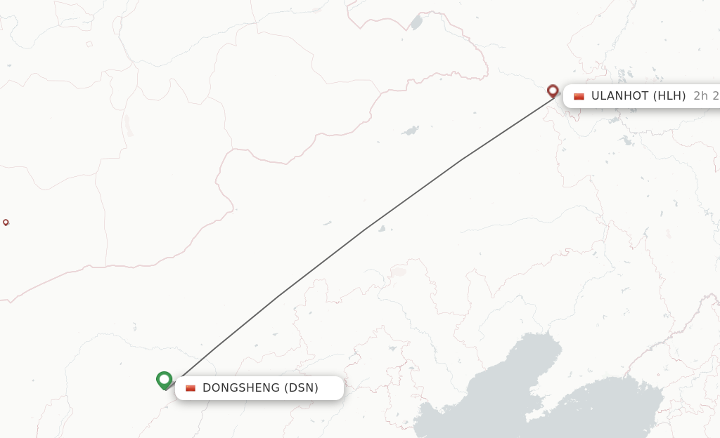 Flights from Dongsheng to Ulanhot route map