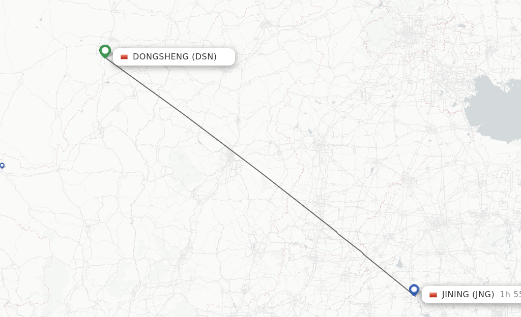 Flights from Dongsheng to Jining route map