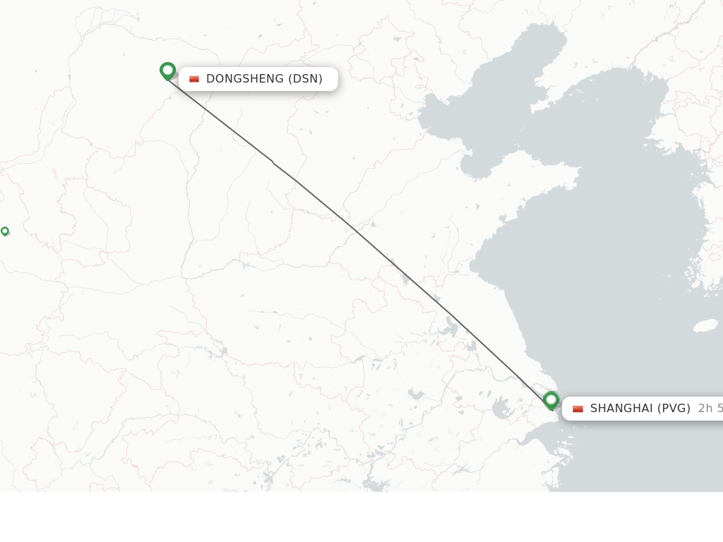 Flights from Dongsheng to Shanghai route map