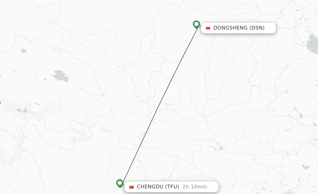 Flights from Dongsheng to Chengdu route map