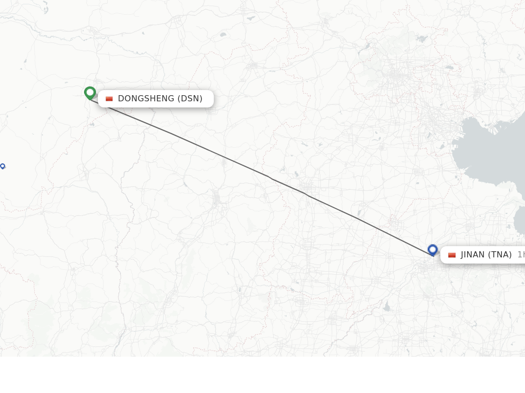 Flights from Dongsheng to Jinan route map