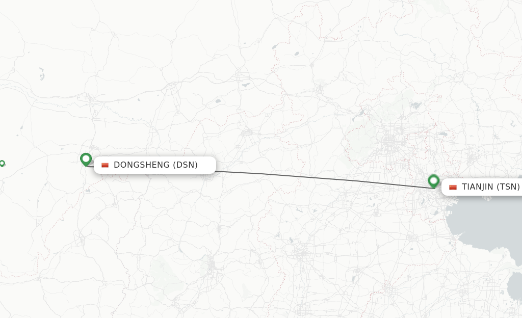 Flights from Dongsheng to Tianjin route map