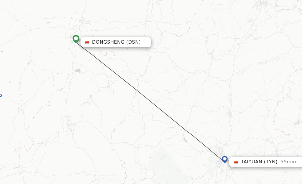 Flights from Dongsheng to Taiyuan route map