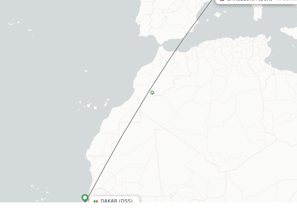 Flights from Dakar to Barcelona route map