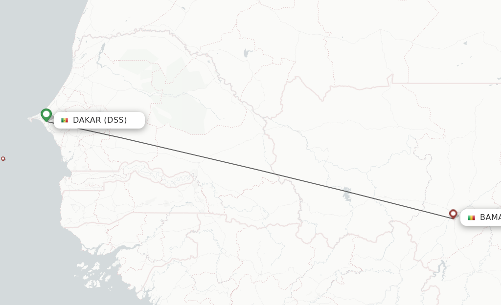 Flights from Dakar to Bamako route map