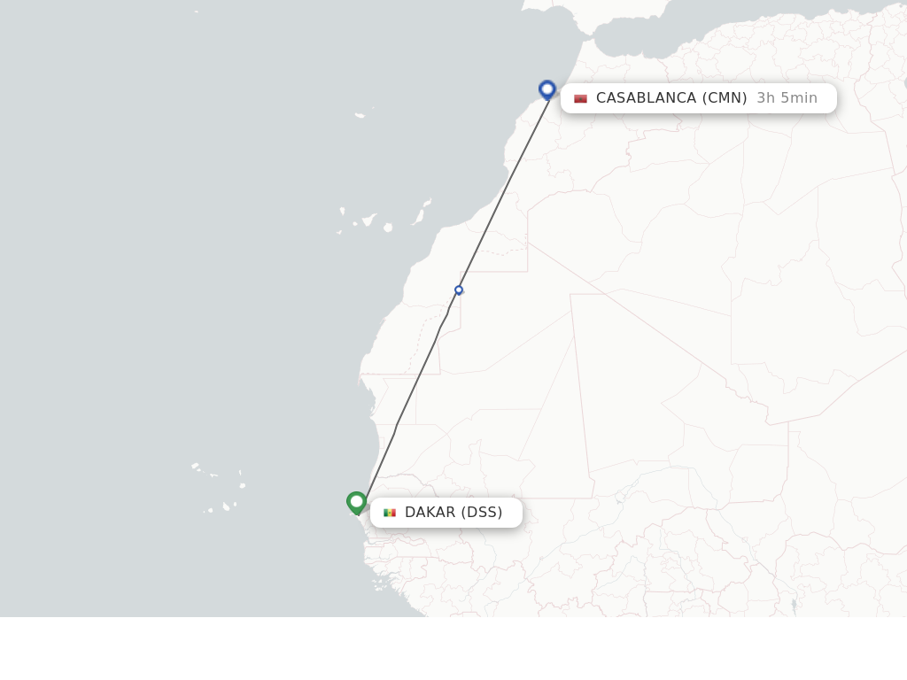 Flights from Dakar to Casablanca route map