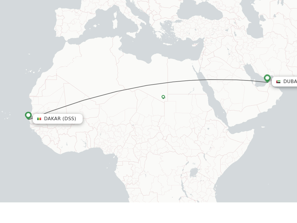 Flights from Dakar to Dubai route map