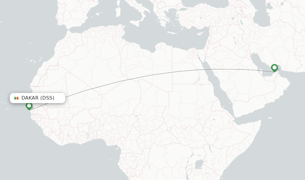 Route map with flights from Dakar with Emirates